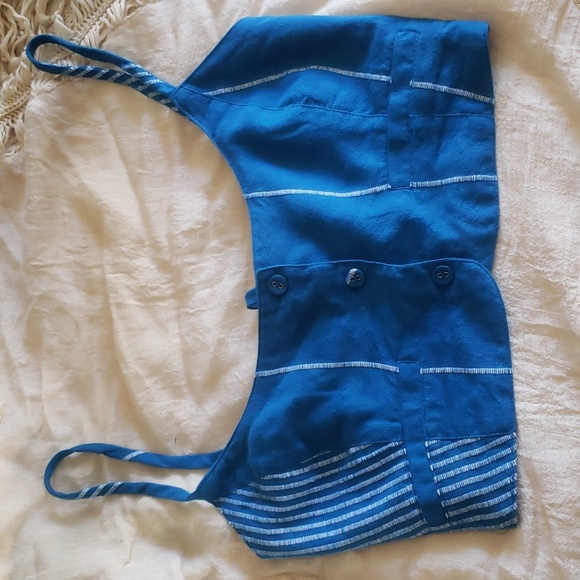 Free People blue spaghetti straps new crop top smoked back button down size XS - Picture 1 of 4